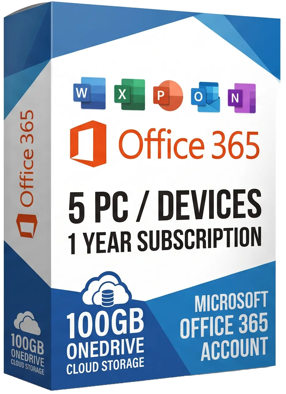 Office 365 Account – 5 PC / Devices – 1 Year Subscription + 100GB OneDrive